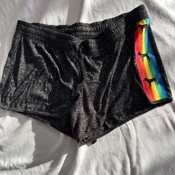 PINK Heathered Black Lounge Sleep Short Rainbow FaLaLa Size M - Picture 1 of 6